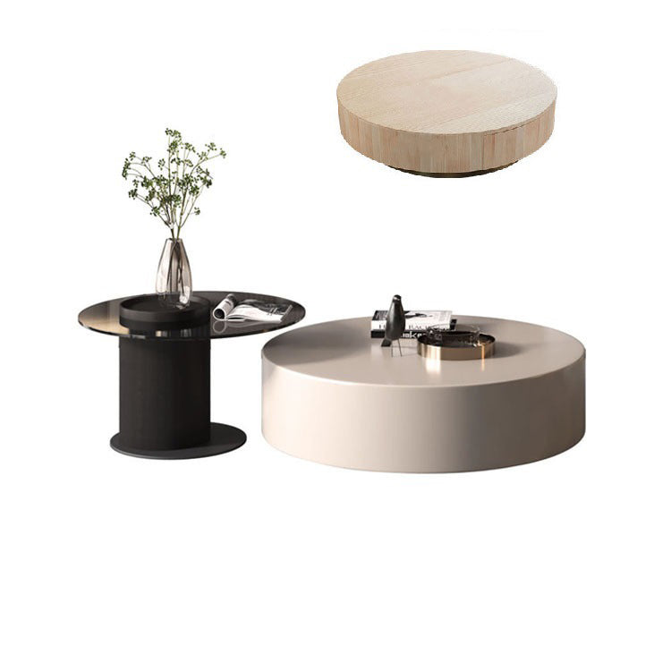 Solid Pine Wood Coffee Table with Tempered Glass and Carbon Steel Frame - Elegant Design for Modern Spaces fjx-2633