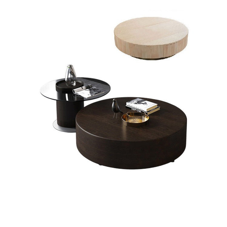 Solid Pine Wood Coffee Table with Tempered Glass and Carbon Steel Frame - Elegant Design for Modern Spaces fjx-2633