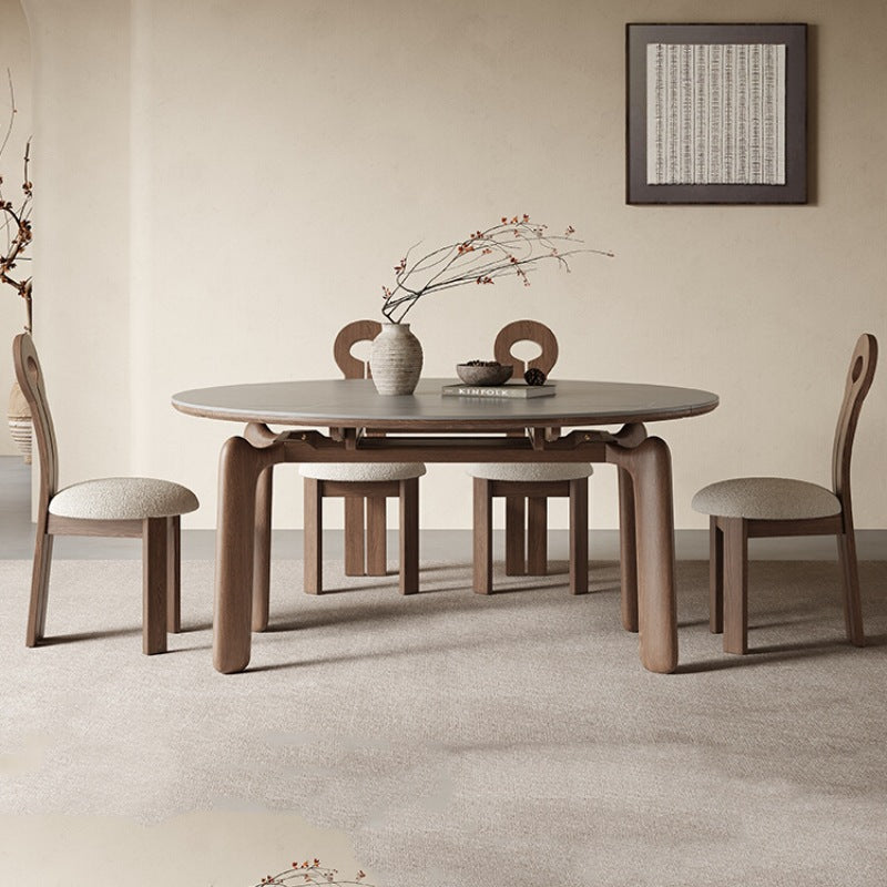 Modern Ash Wood Table with Elegant Sintered Stone Top fjx-2661