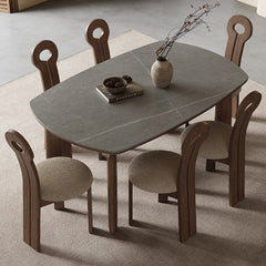 Modern Ash Wood Table with Elegant Sintered Stone Top fjx-2661