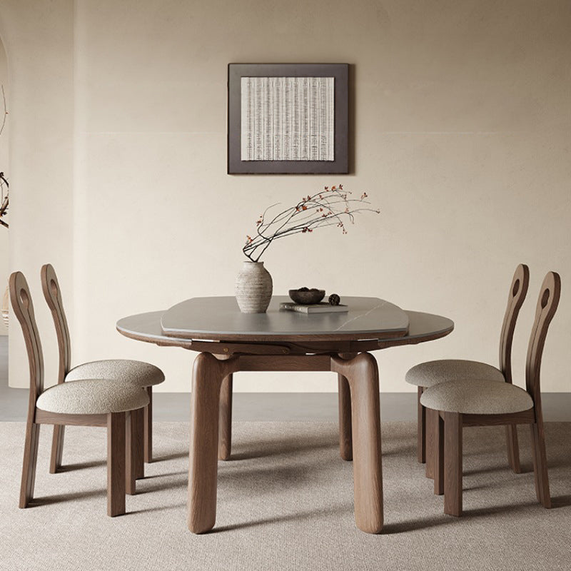 Modern Ash Wood Table with Elegant Sintered Stone Top fjx-2661