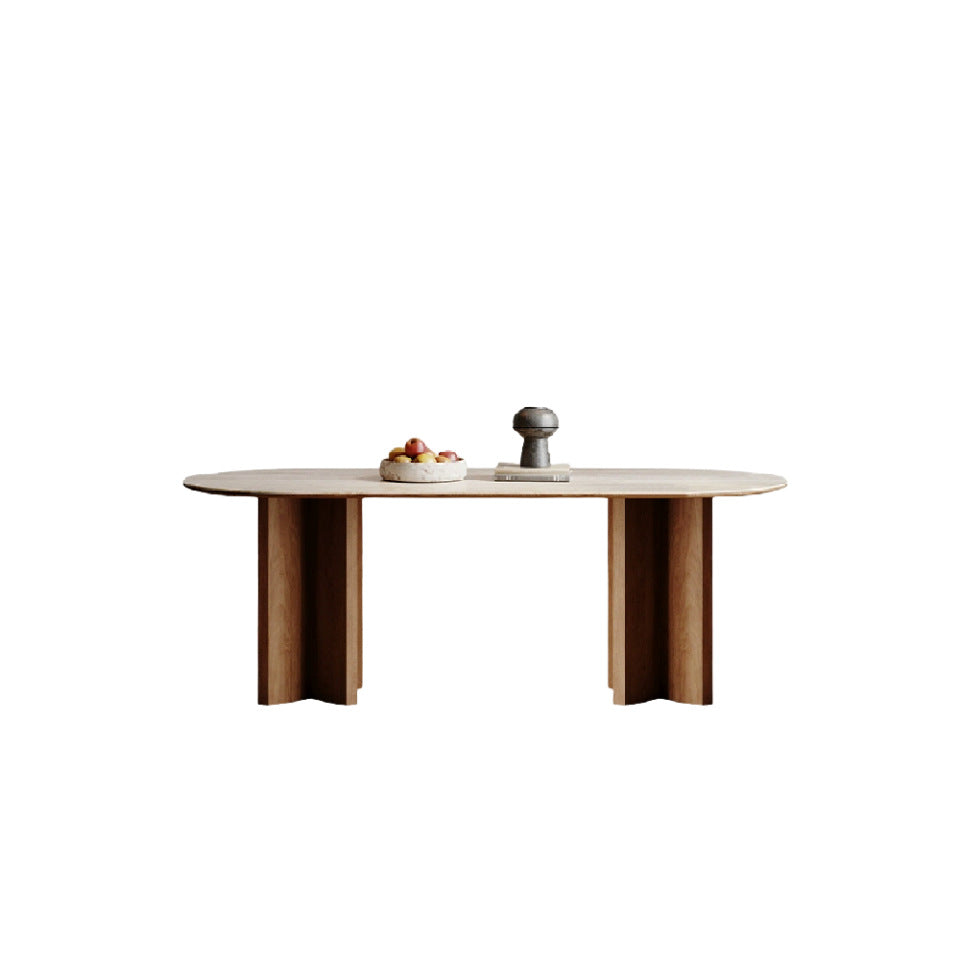 Solid Wood Sintered Stone Table – Elegant and Durable Dining Solution fjx-2664