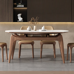 Modern Ash & Oak Wood Dining Table with Sintered Stone Top fjx-2667