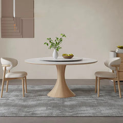 Elegant Ash Wood and Ceramic Sintered Stone Dining Table - Modern Furniture fjx-2671 for Stylish Interiors