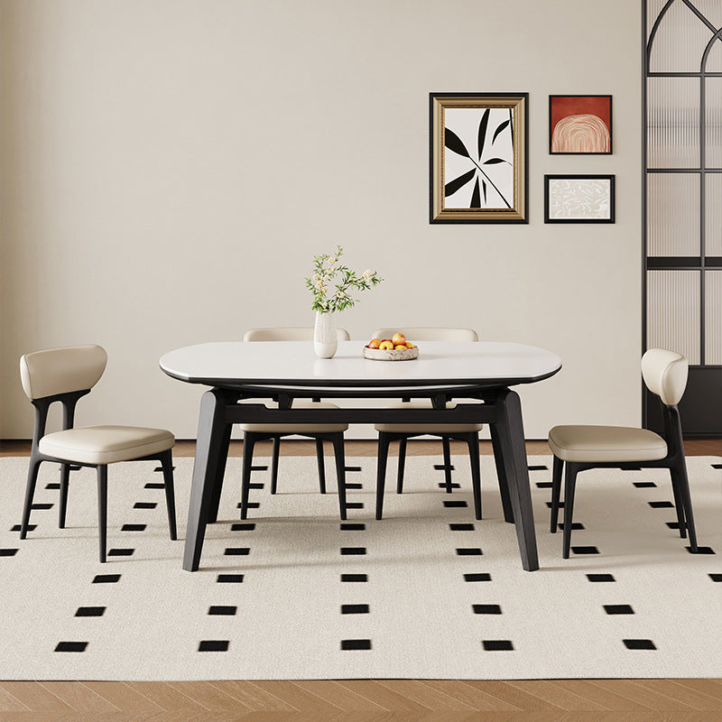 Elegant Ash Wood Table with Sintered Stone Top - Modern & Durable Dining Table fjx-2672