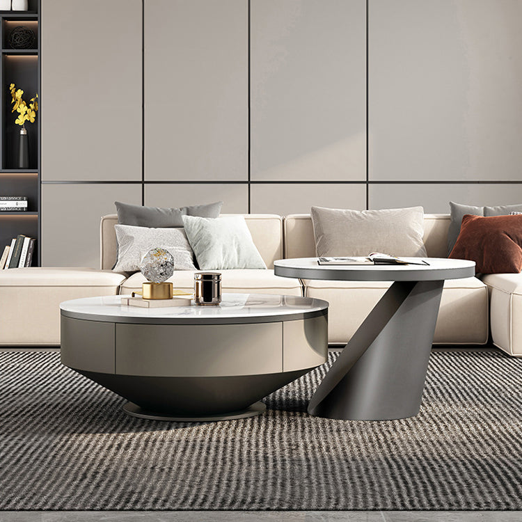 Luxurious Sintered Stone Coffee Table with Stainless Steel and Solid Wood fjx-2678