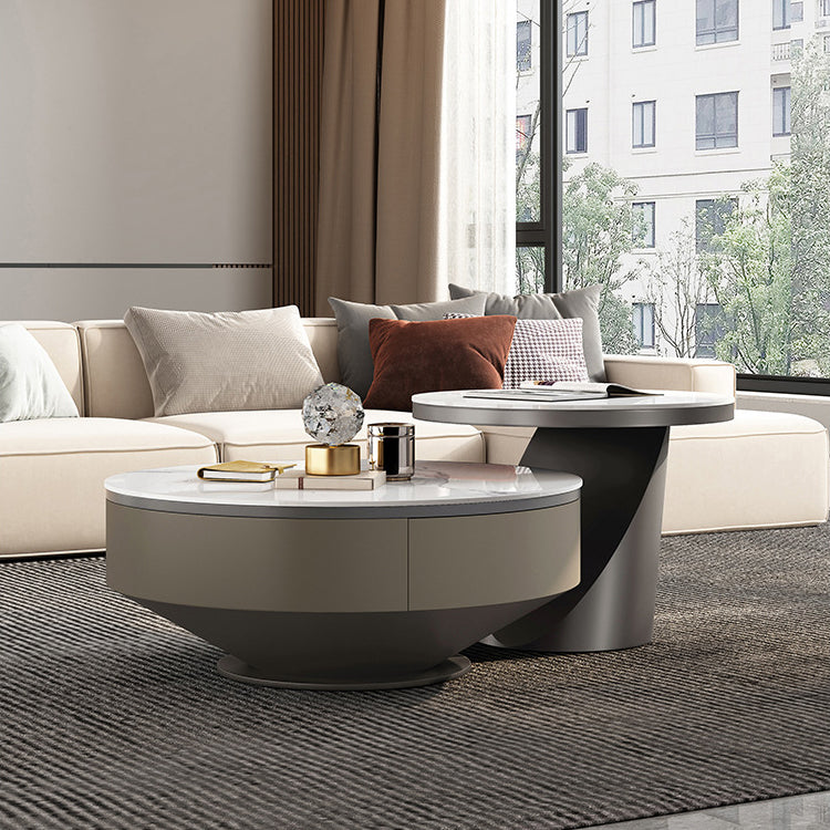 Luxurious Sintered Stone Coffee Table with Stainless Steel and Solid Wood fjx-2678