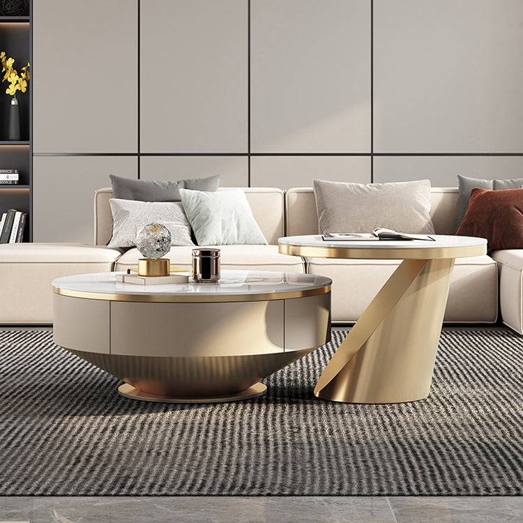 Luxurious Sintered Stone Coffee Table with Stainless Steel and Solid Wood fjx-2678