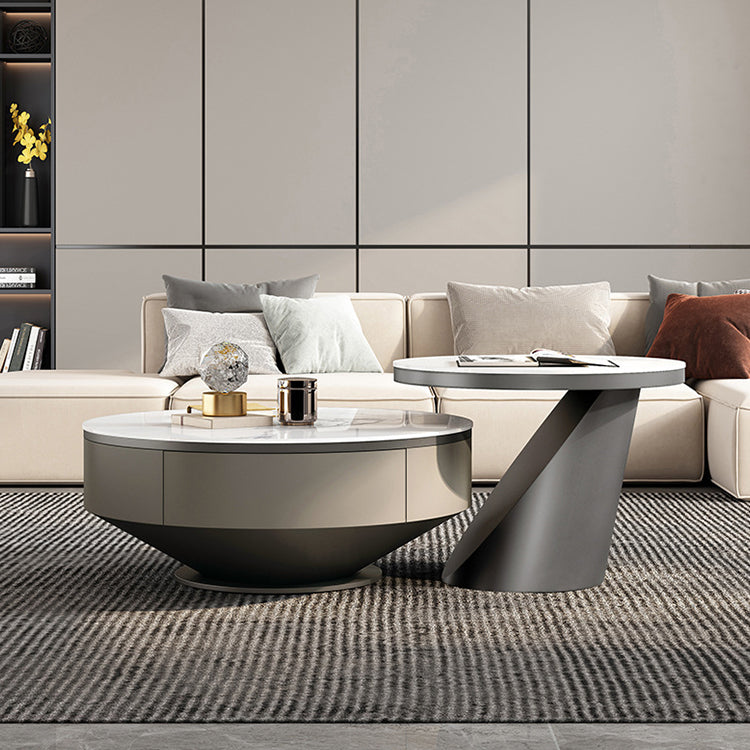 Luxurious Sintered Stone Coffee Table with Stainless Steel and Solid Wood fjx-2678