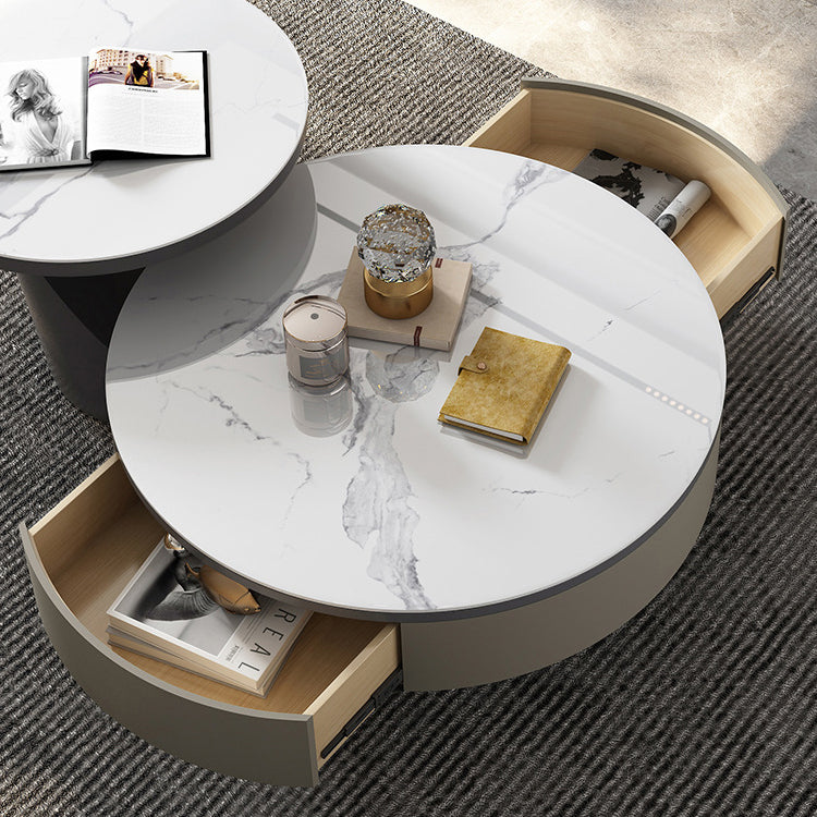 Luxurious Sintered Stone Coffee Table with Stainless Steel and Solid Wood fjx-2678