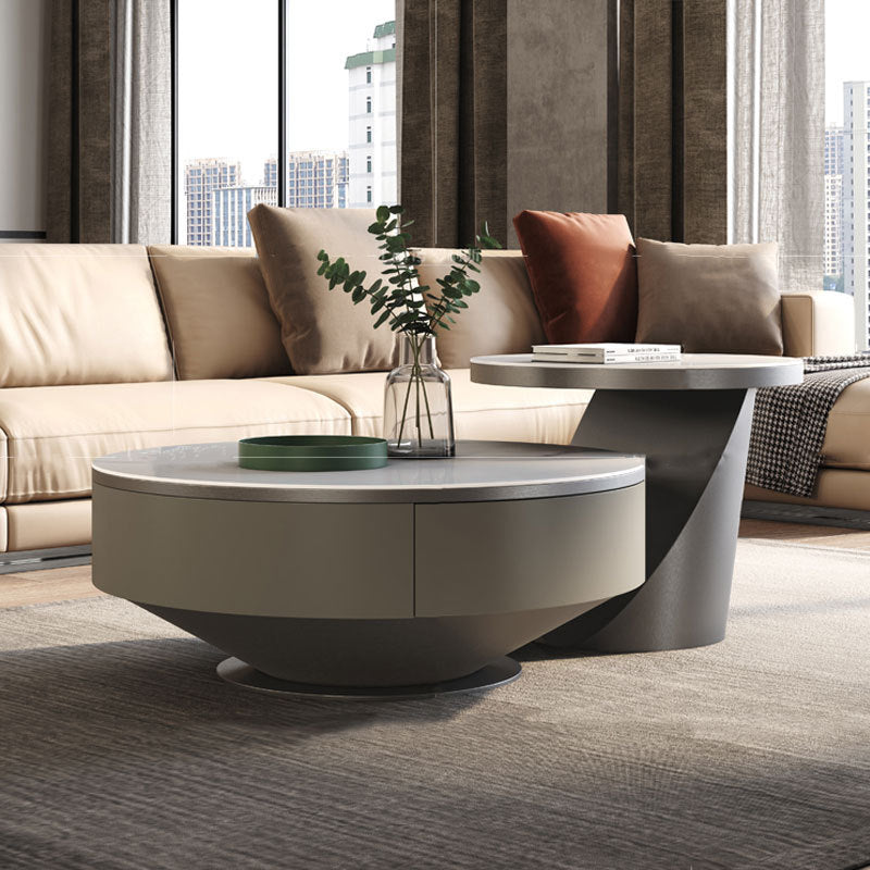 Luxurious Sintered Stone Coffee Table with Stainless Steel and Solid Wood fjx-2678