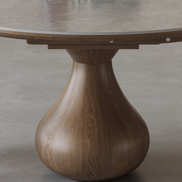 Modern Ash Wood & Solid Wood Table with Sleek Sintered Stone Top fjx-2683