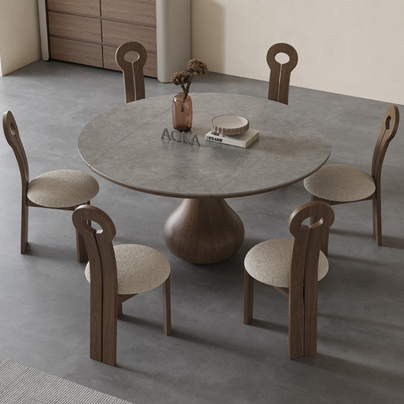 Modern Ash Wood & Solid Wood Table with Sleek Sintered Stone Top fjx-2683