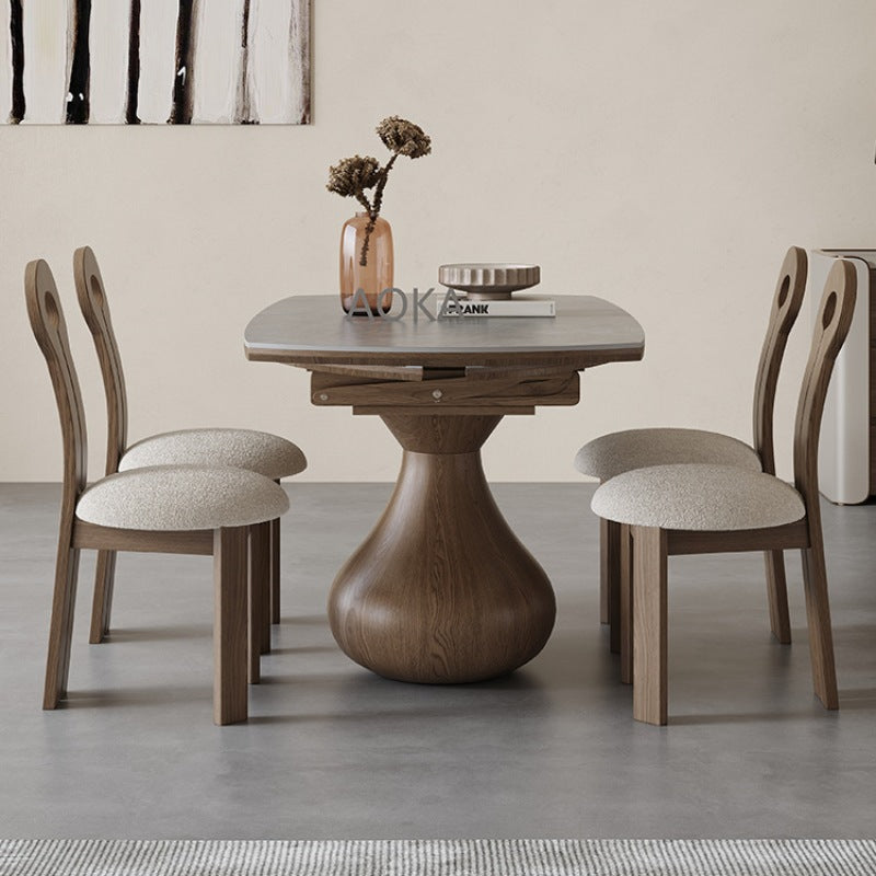 Modern Ash Wood & Solid Wood Table with Sleek Sintered Stone Top fjx-2683