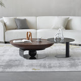 Modern Walnut Wood & Tempered Glass Coffee Table - Solid Wood and Stainless Steel Design fjx-2694