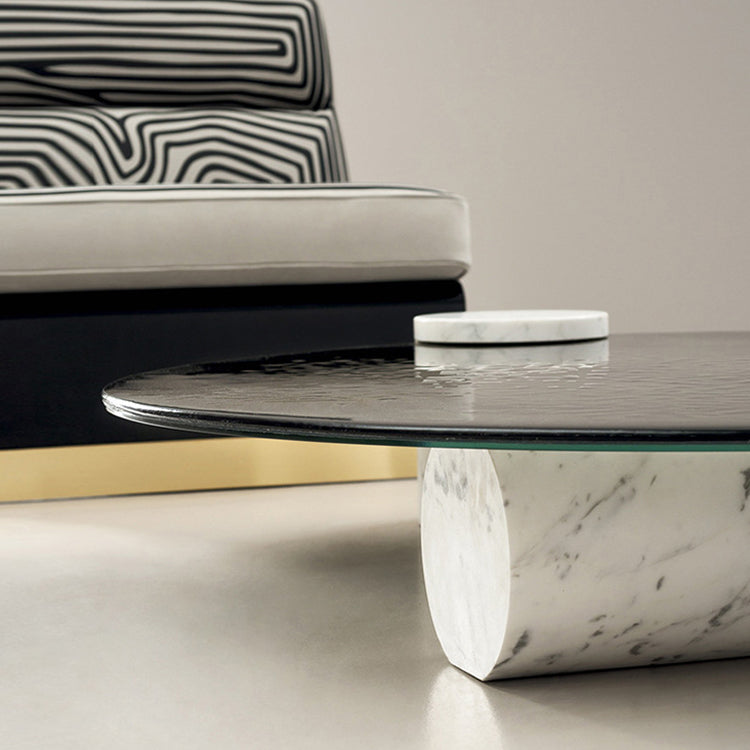 Sleek Tempered Glass Marble Coffee Table - Modern Design for Elegant Living Spaces fjx-2699