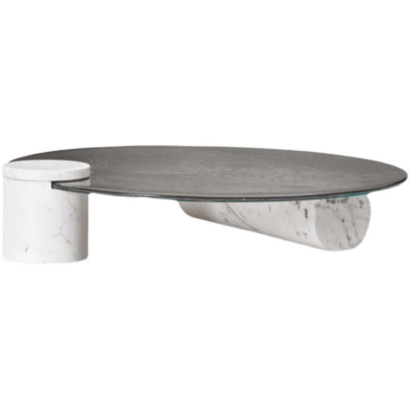 Sleek Tempered Glass Marble Coffee Table - Modern Design for Elegant Living Spaces fjx-2699