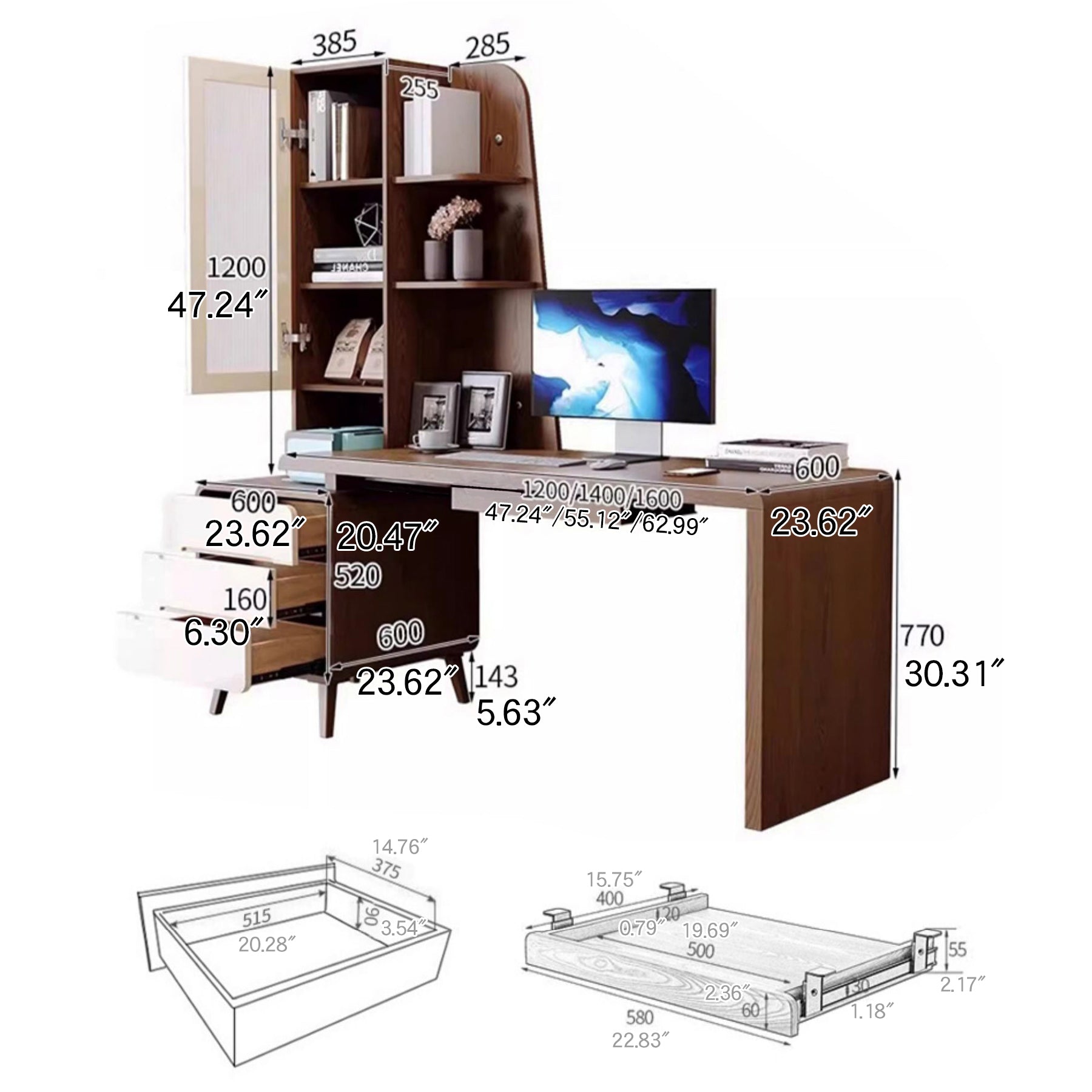 Premium Quality Brown Ash and Pine Wood Desk - Elegant Home Decor fmbs-001