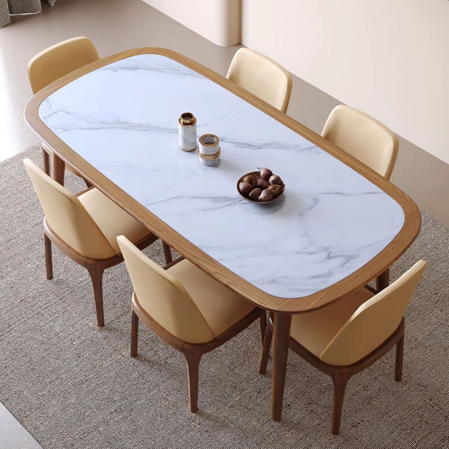 Modern Rectangular Wooden Dining Table –Sintered Stone Top Durable Design for Diningroom fmbs-002