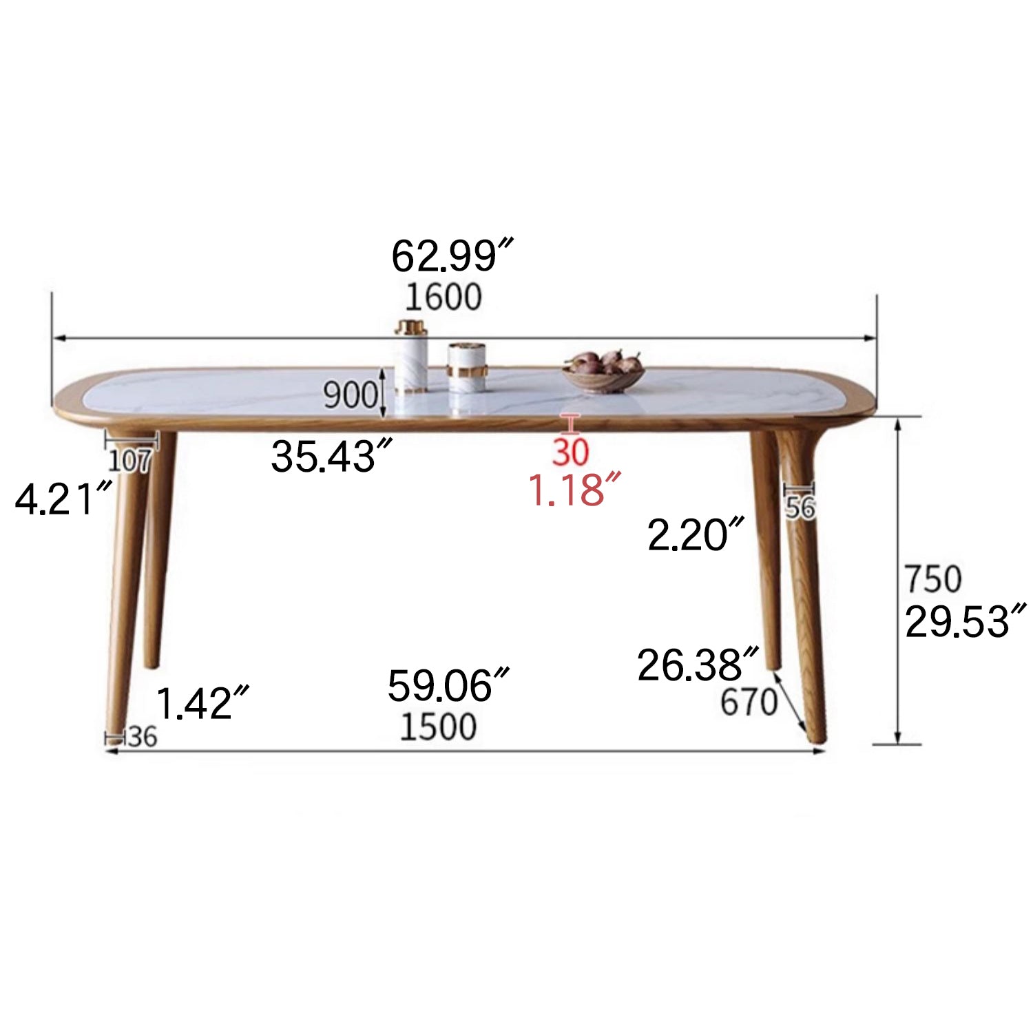 Modern Rectangular Wooden Dining Table –Sintered Stone Top Durable Design for Diningroom fmbs-002