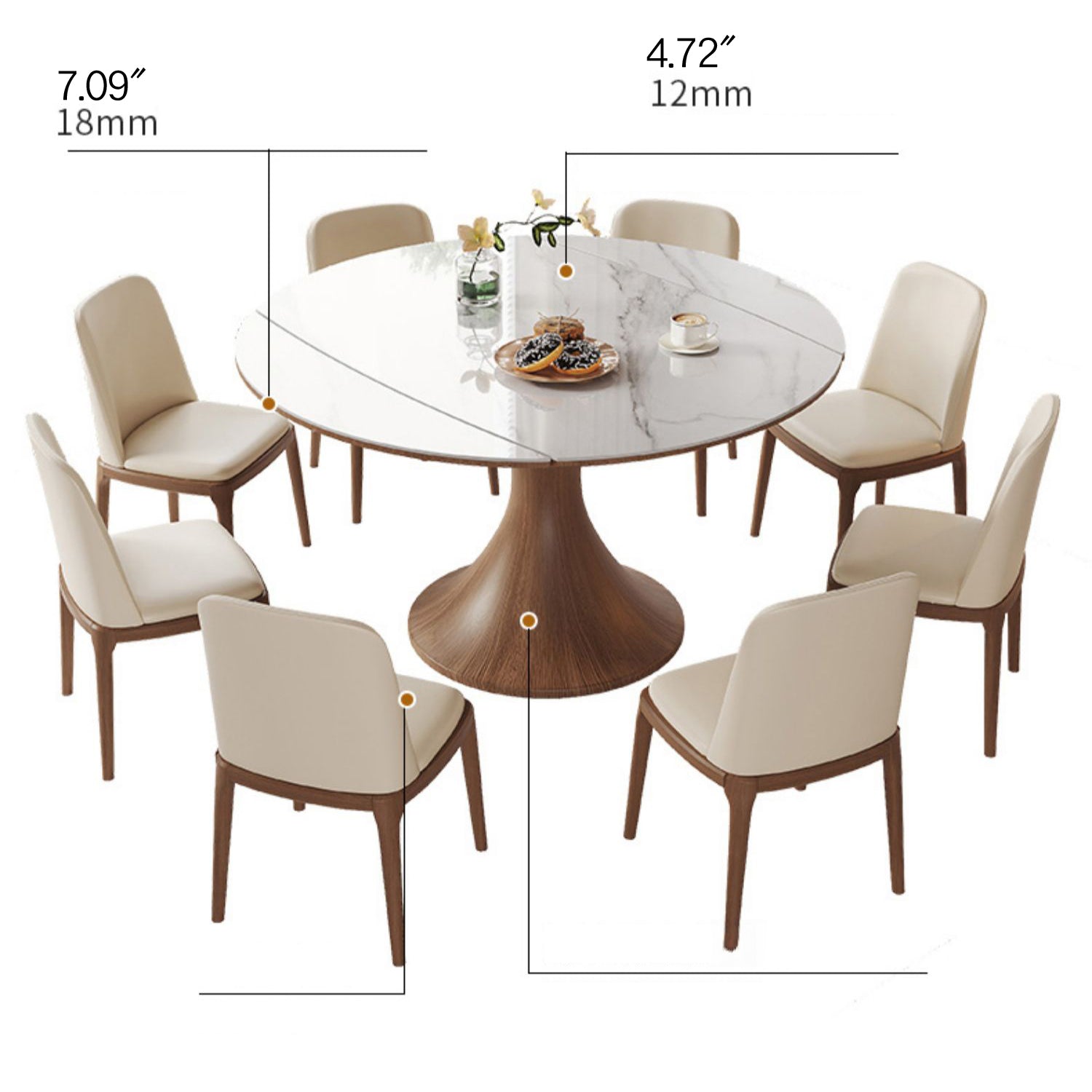 Modern Round Oak Wood Dining Table with Extendable Sintered Stone Top & Pedestal for 6-8 People fmbs-003