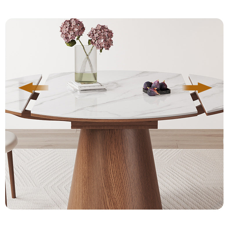 Modern Oak Wood Dining Table with Extendable Sintered Stone Top & Pedestal for Dining Room fmbs-004