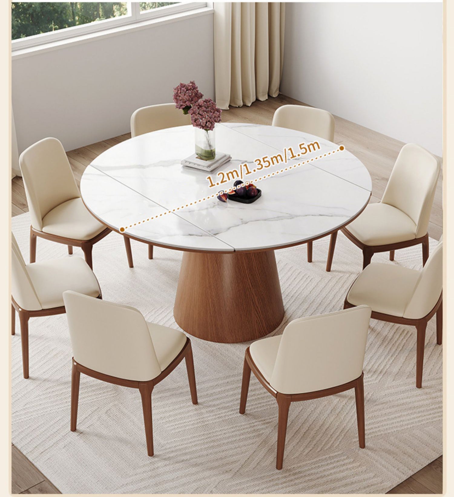 Modern Oak Wood Dining Table with Extendable Sintered Stone Top & Pedestal for Dining Room fmbs-004