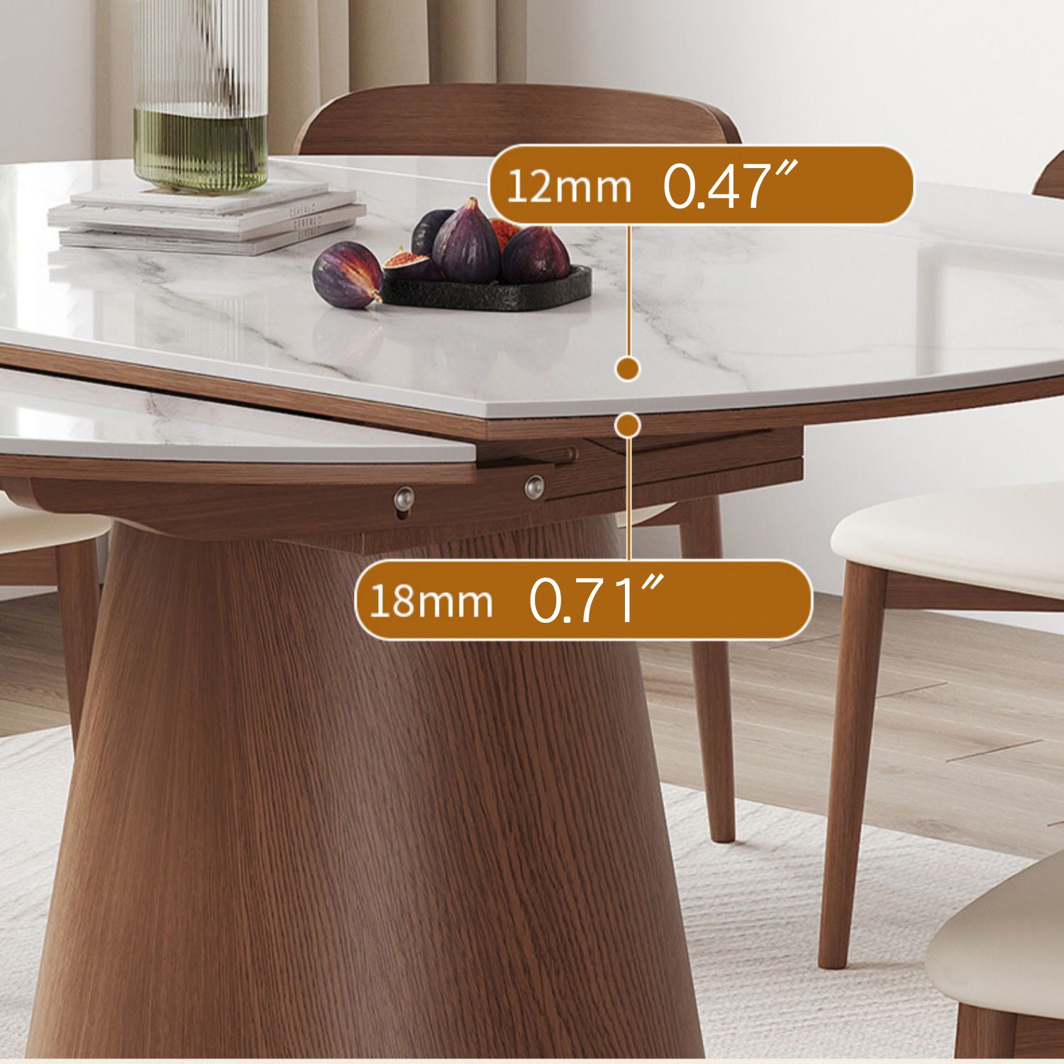 Modern Oak Wood Dining Table with Extendable Sintered Stone Top & Pedestal for Dining Room fmbs-004