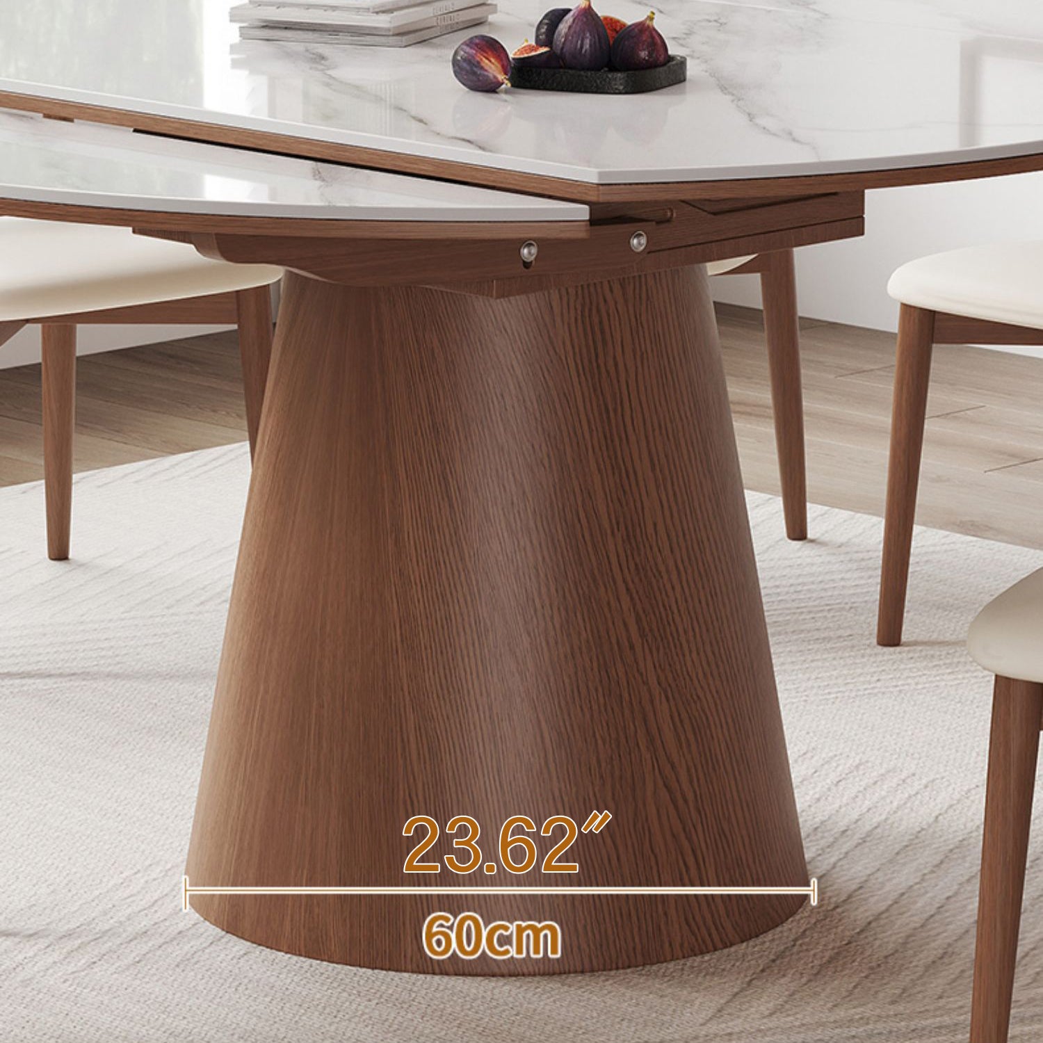 Modern Oak Wood Dining Table with Extendable Sintered Stone Top & Pedestal for Dining Room fmbs-004