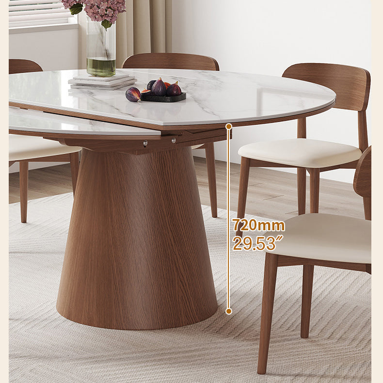 Modern Oak Wood Dining Table with Extendable Sintered Stone Top & Pedestal for Dining Room fmbs-004