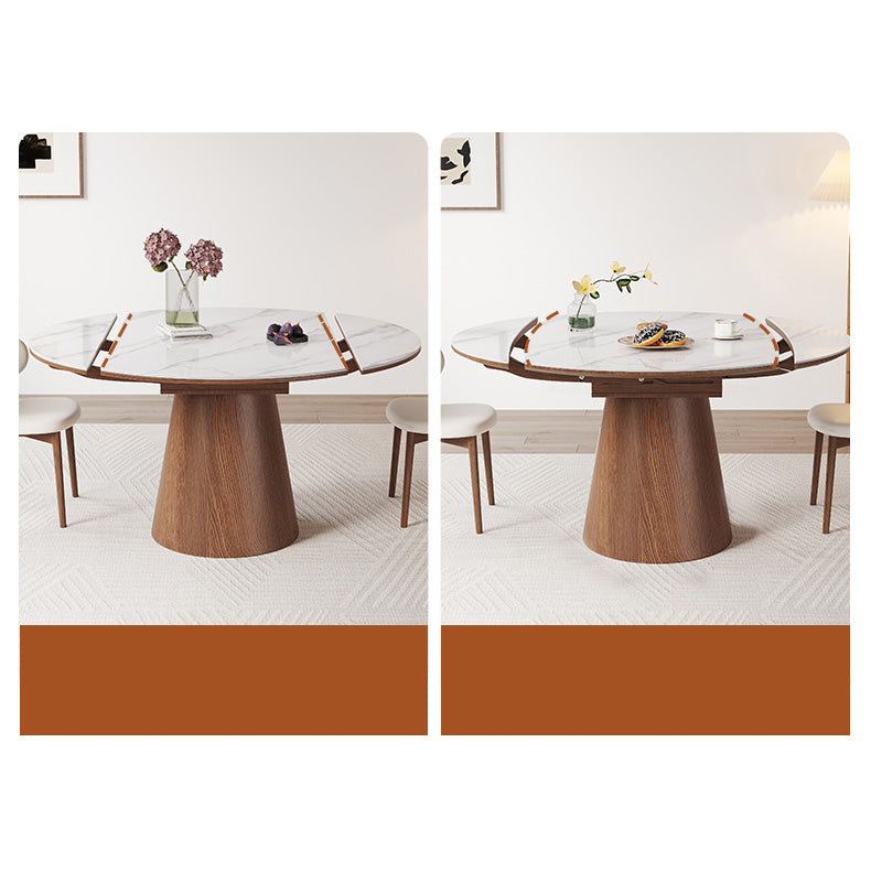 Modern Oak Wood Dining Table with Extendable Sintered Stone Top & Pedestal for Dining Room fmbs-004