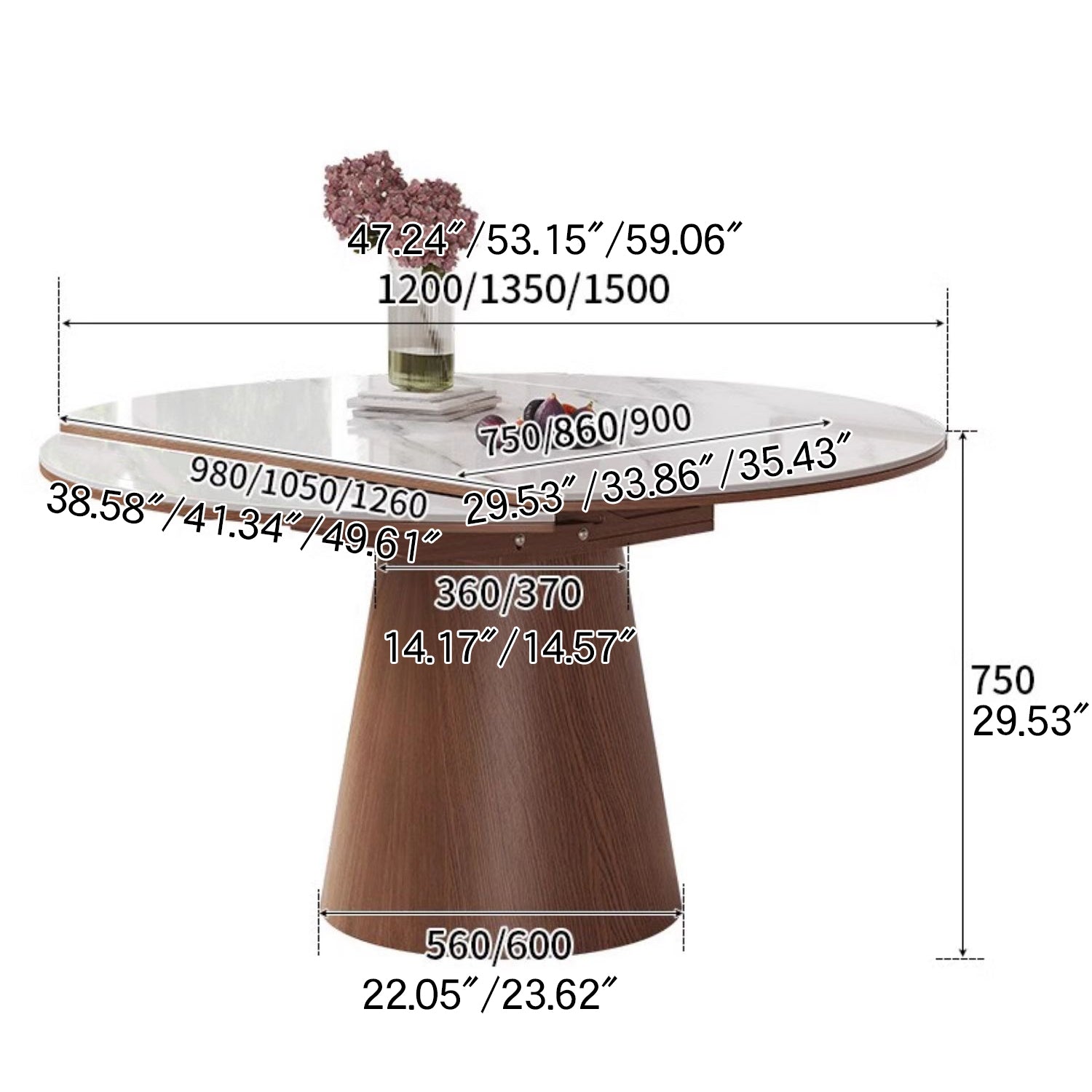 Modern Oak Wood Dining Table with Extendable Sintered Stone Top & Pedestal for Dining Room fmbs-004