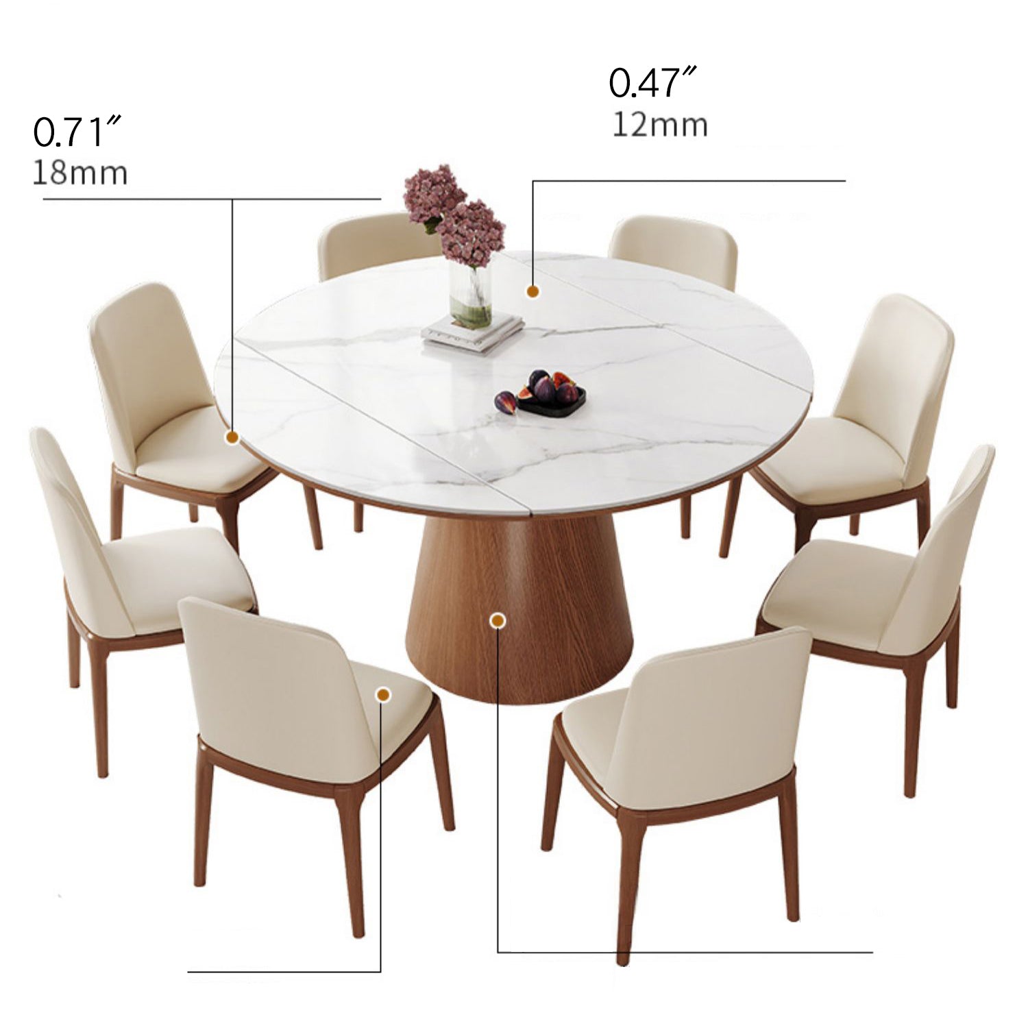 Modern Oak Wood Dining Table with Extendable Sintered Stone Top & Pedestal for Dining Room fmbs-004