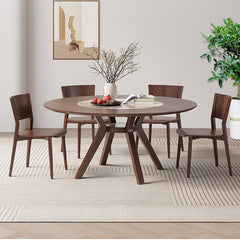 Modern Round Ash Wood Dining Table with Sintered Stone Top for 6 Seaters 4 Legs fmbs-005