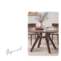 Modern Round Ash Wood Dining Table with Sintered Stone Top for 6 Seaters 4 Legs fmbs-005