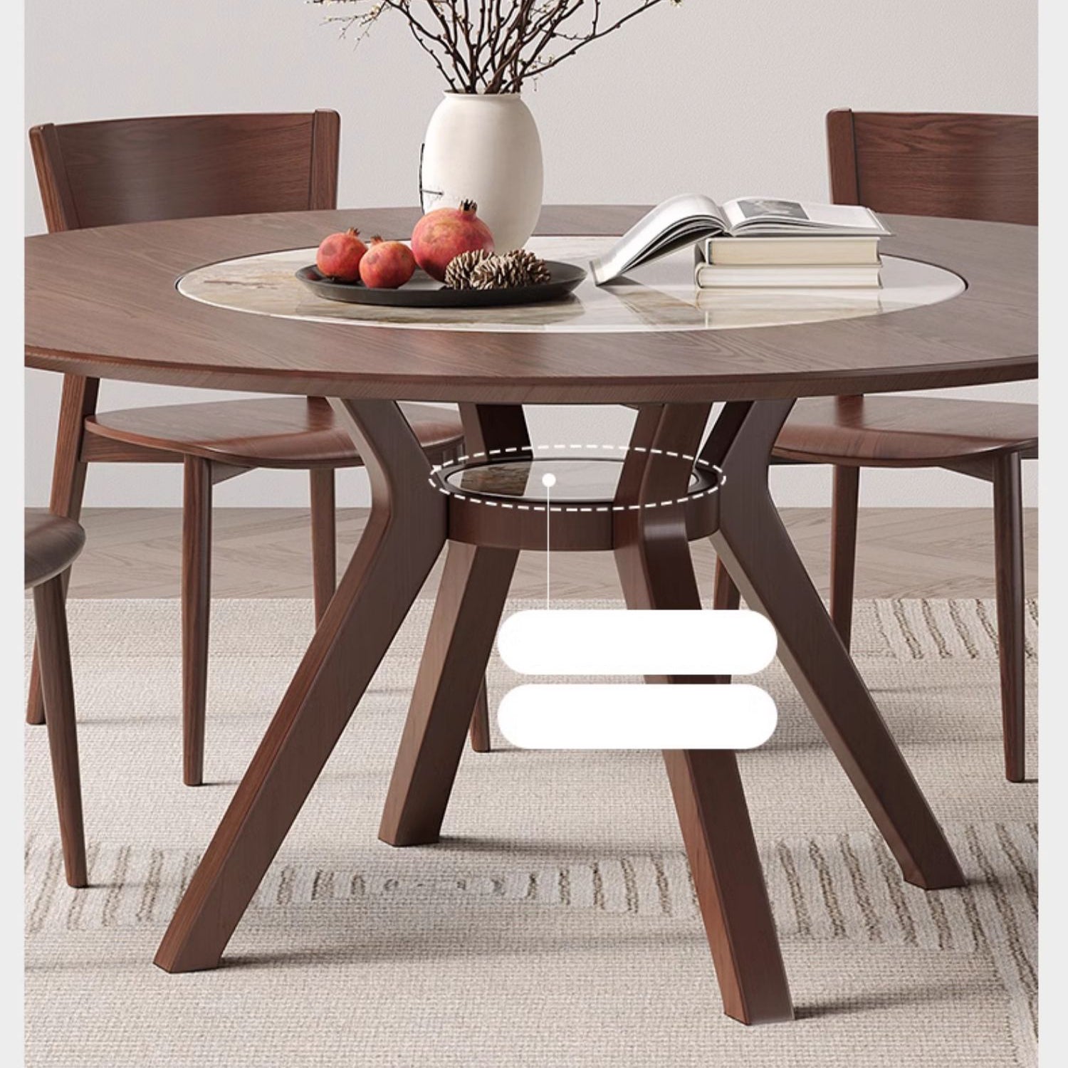 Modern Round Ash Wood Dining Table with Sintered Stone Top for 6 Seaters 4 Legs fmbs-005