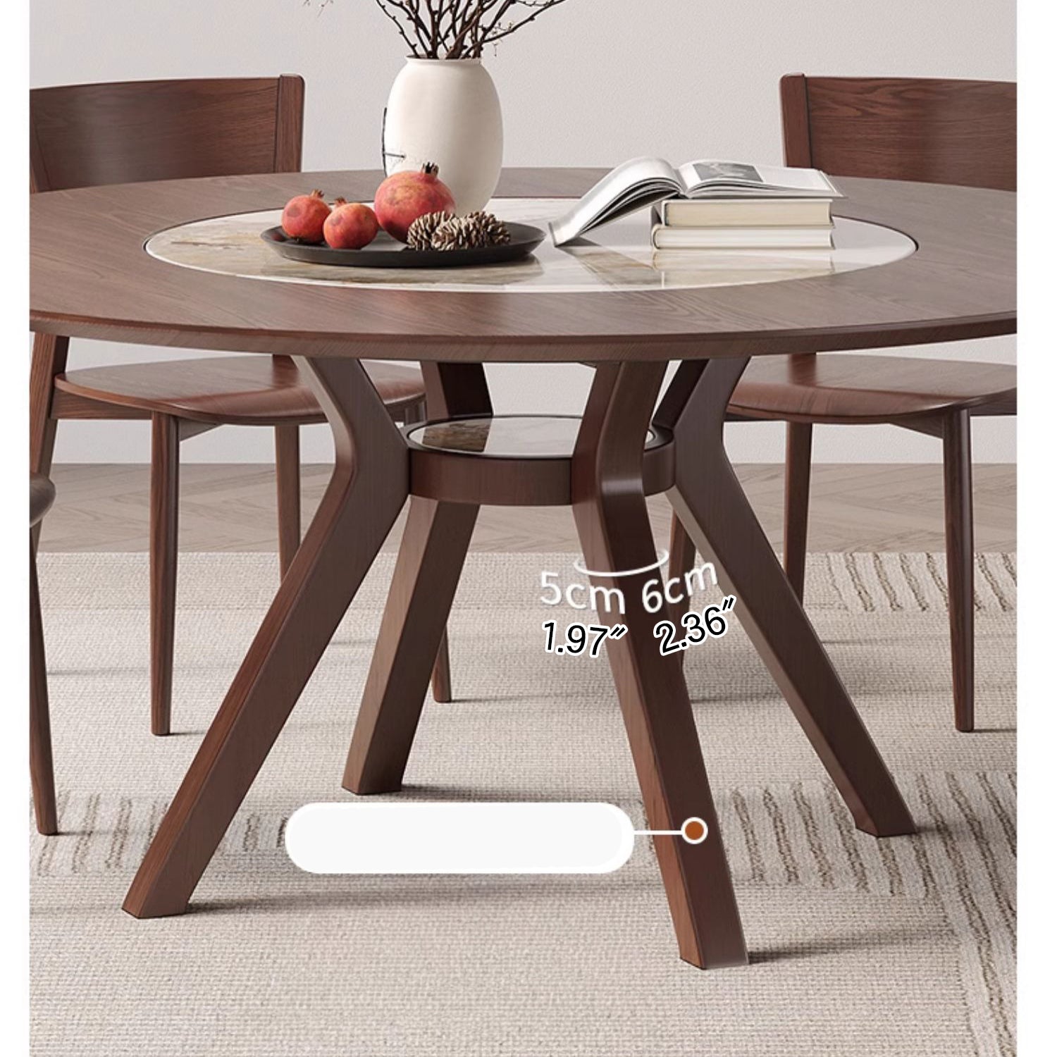 Modern Round Ash Wood Dining Table with Sintered Stone Top for 6 Seaters 4 Legs fmbs-005