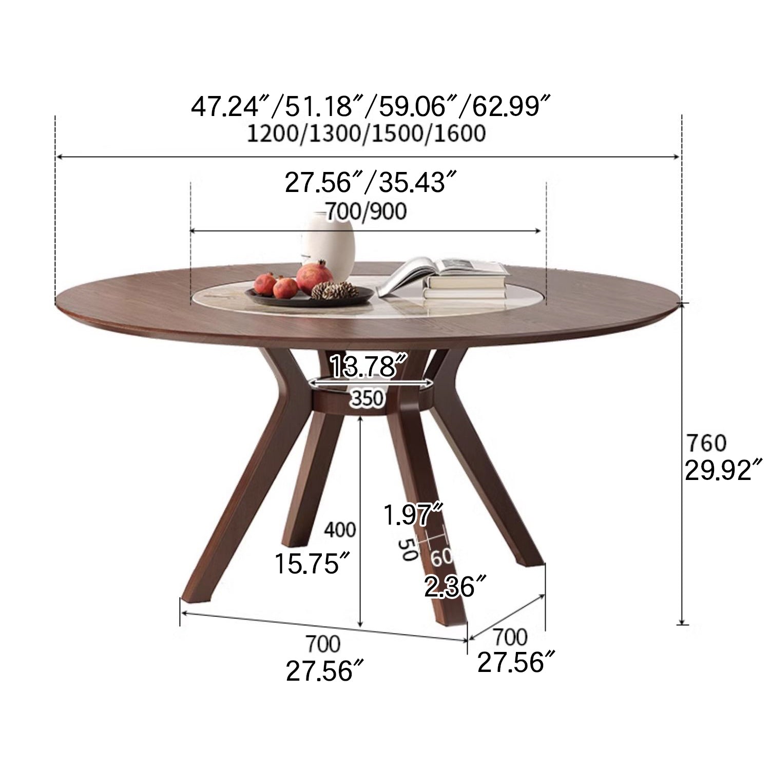 Modern Round Ash Wood Dining Table with Sintered Stone Top for 6 Seaters 4 Legs fmbs-005