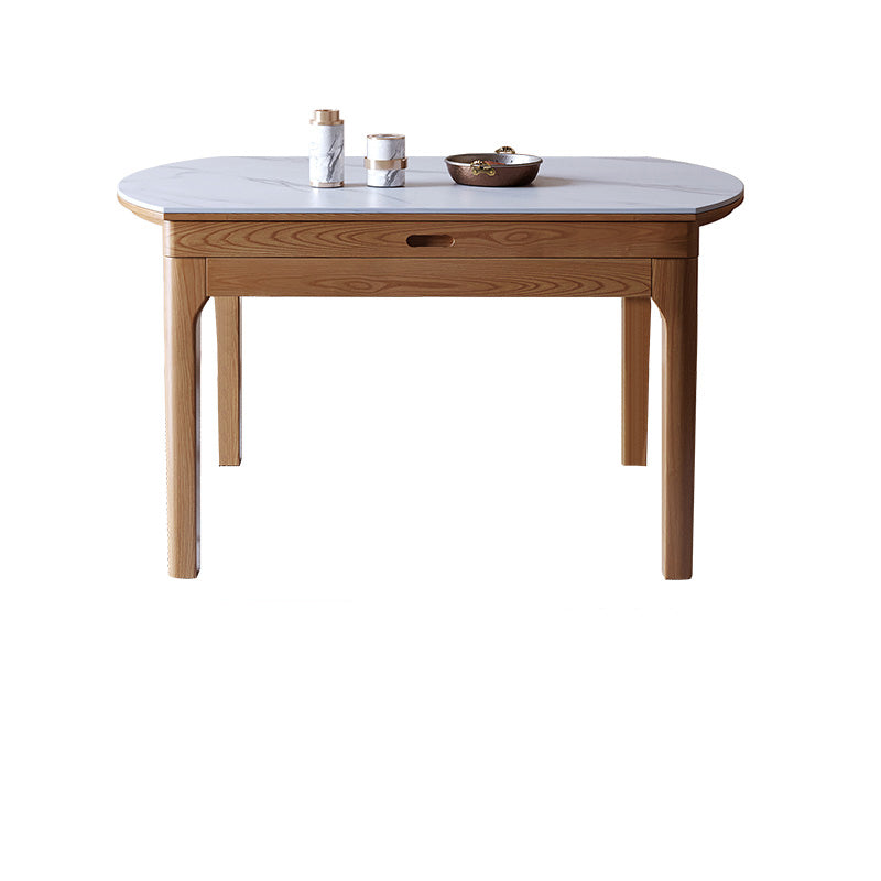 Extendable Round Ash Wood Dining Table with Sintered Stone Top for 6-8 Person fmbs-007