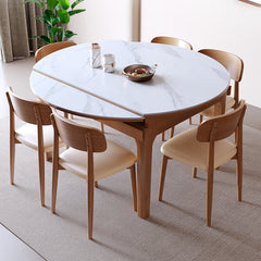 Extendable Round Ash Wood Dining Table with Sintered Stone Top for 6-8 Person fmbs-007