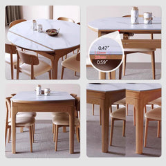 Extendable Round Ash Wood Dining Table with Sintered Stone Top for 6-8 Person fmbs-007