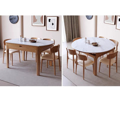 Extendable Round Ash Wood Dining Table with Sintered Stone Top for 6-8 Person fmbs-007