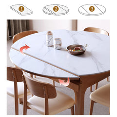 Extendable Round Ash Wood Dining Table with Sintered Stone Top for 6-8 Person fmbs-007