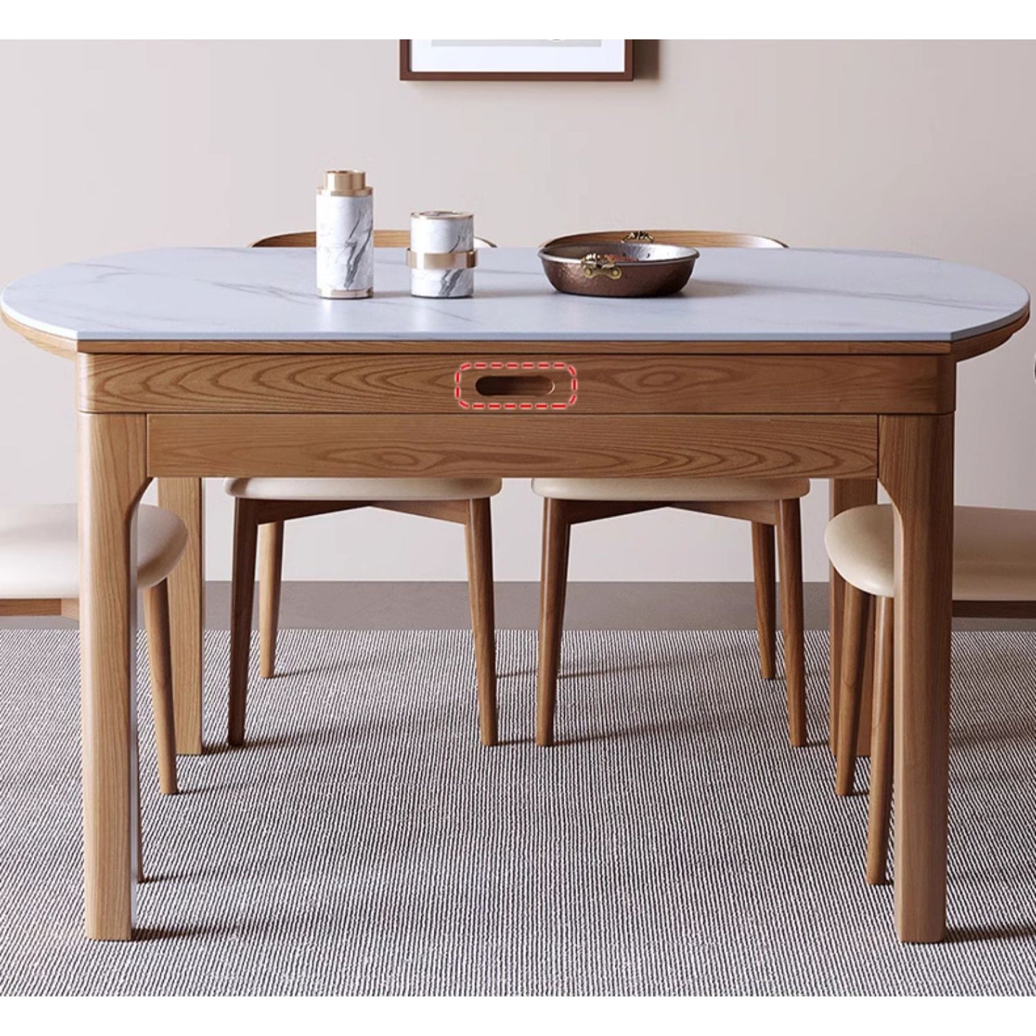 Extendable Round Ash Wood Dining Table with Sintered Stone Top for 6-8 Person fmbs-007