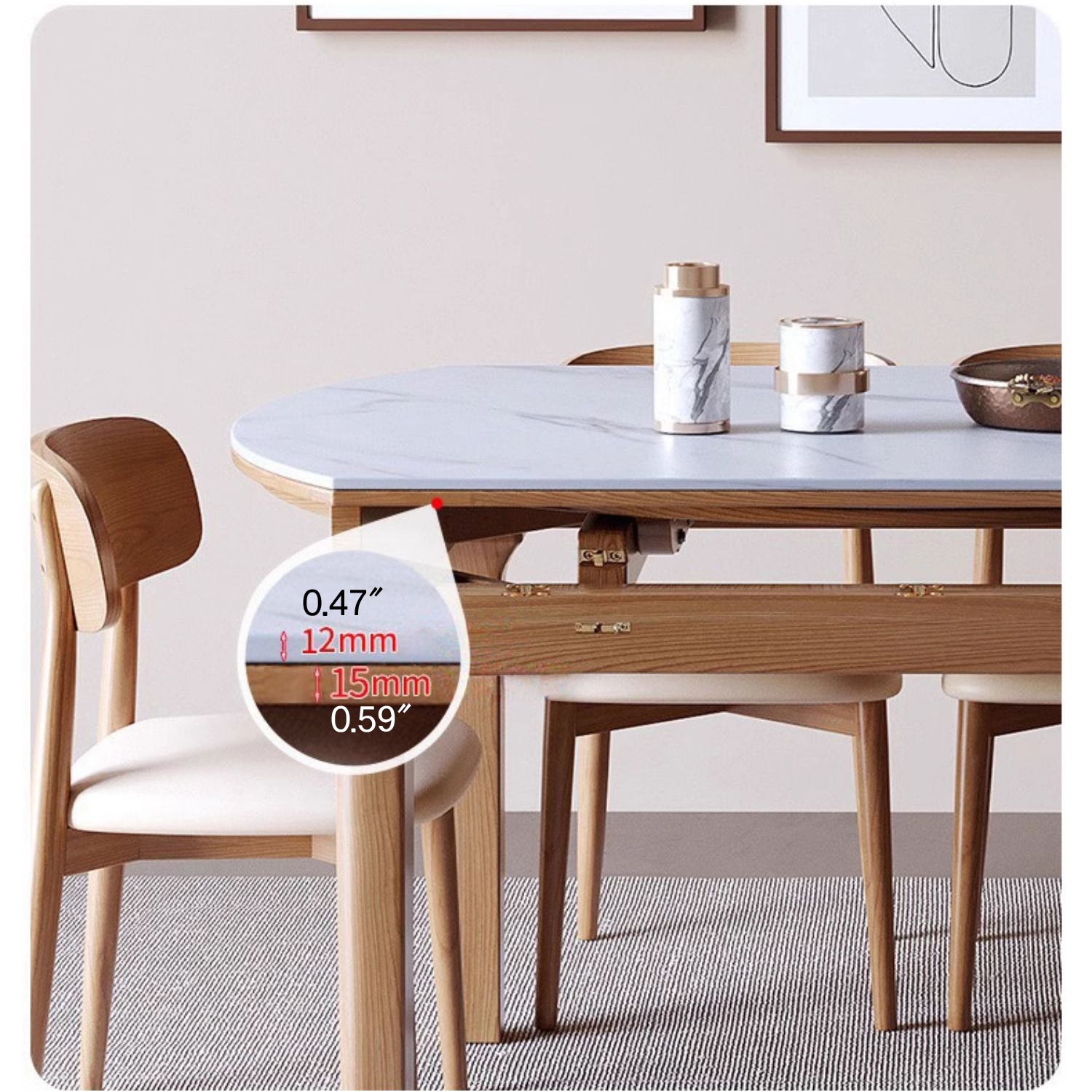 Extendable Round Ash Wood Dining Table with Sintered Stone Top for 6-8 Person fmbs-007