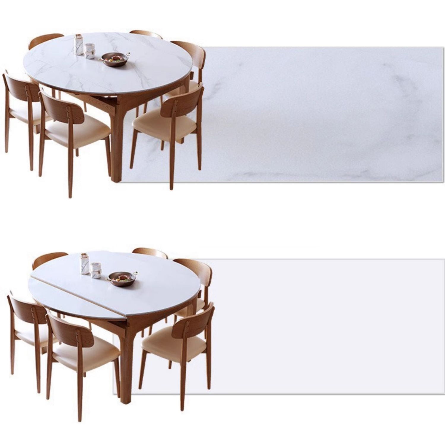 Extendable Round Ash Wood Dining Table with Sintered Stone Top for 6-8 Person fmbs-007