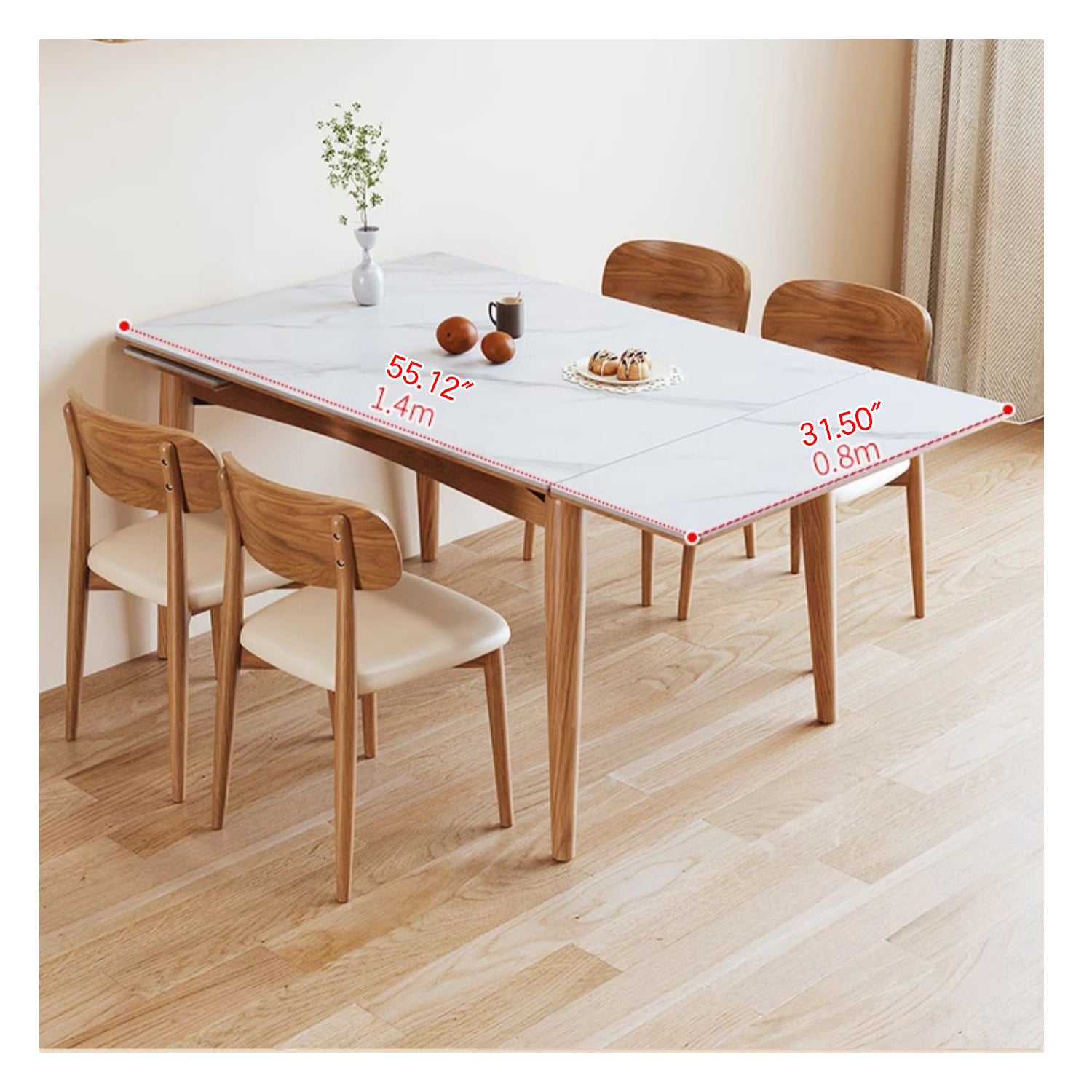 Modern Extendable Rectangular Dining Table with Sintered Stone Top for 6-8 Persons fmbs-008