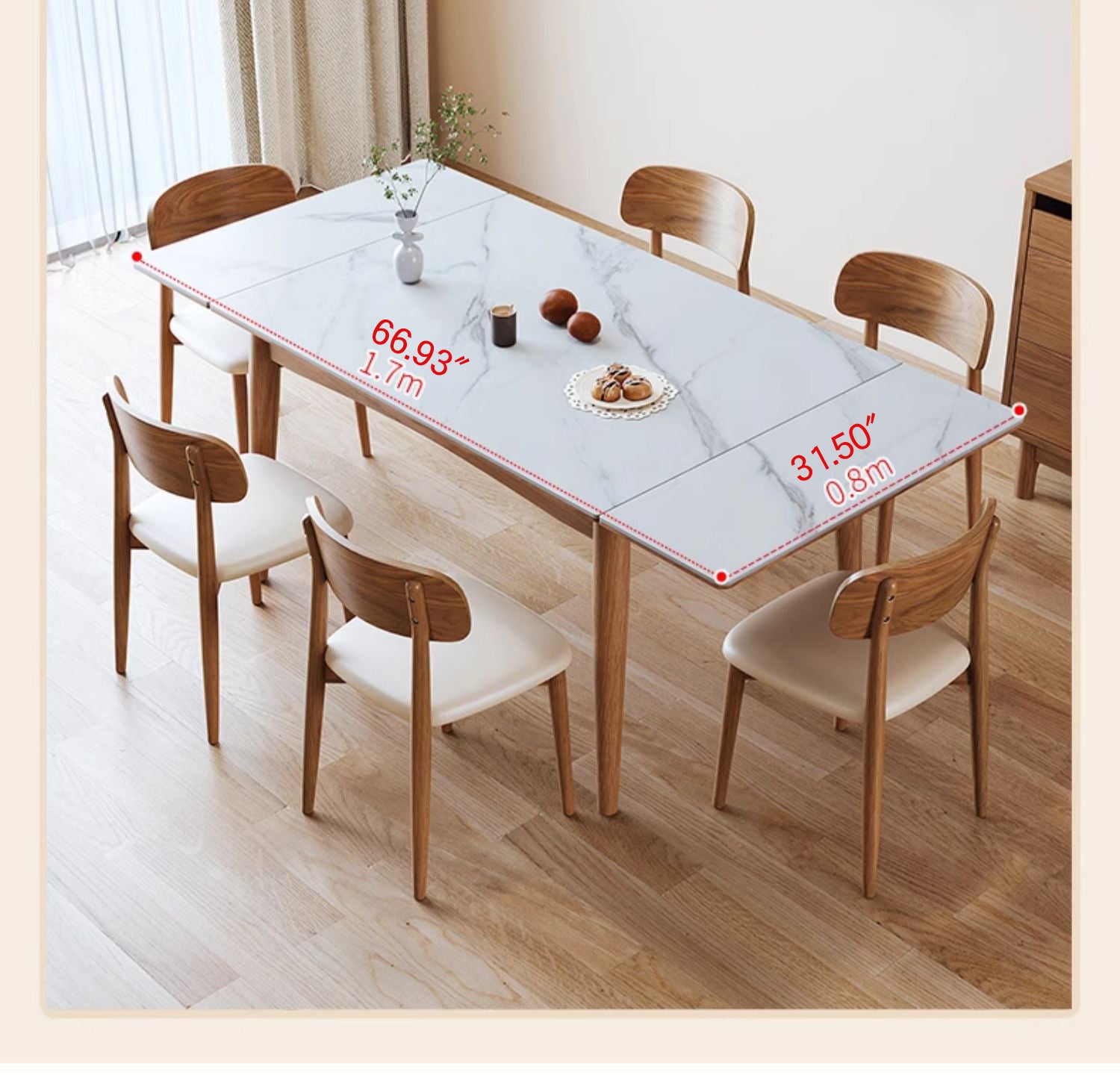 Modern Extendable Rectangular Dining Table with Sintered Stone Top for 6-8 Persons fmbs-008