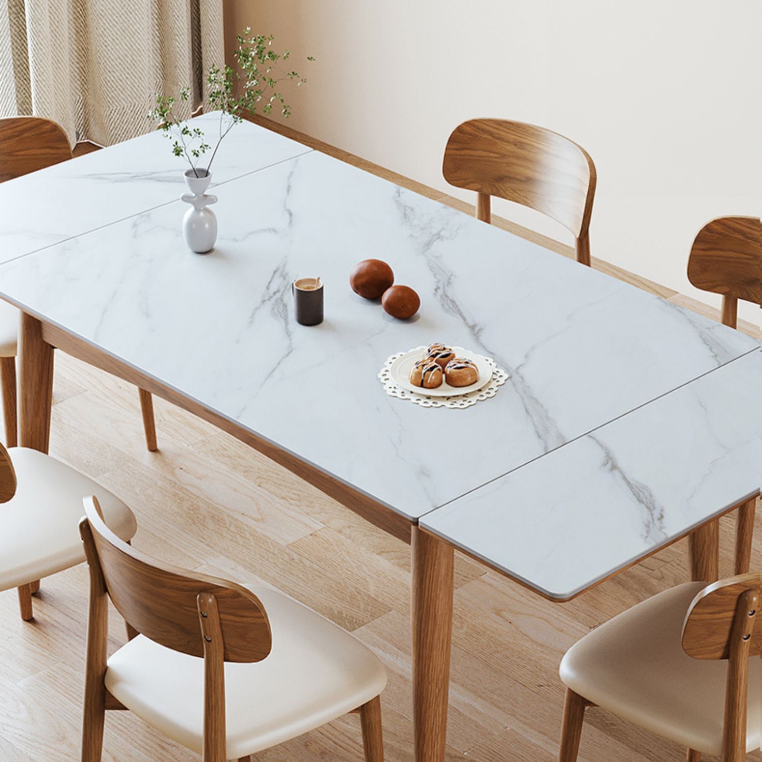 Modern Extendable Rectangular Dining Table with Sintered Stone Top for 6-8 Persons fmbs-008