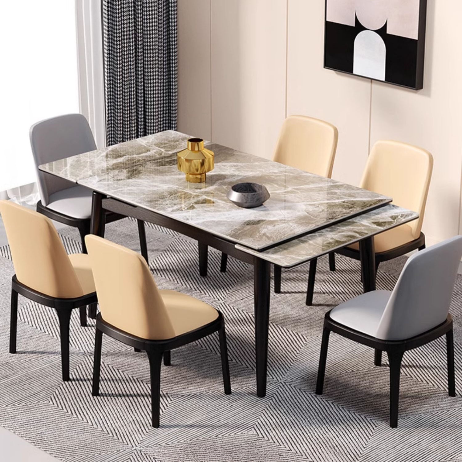 Modern Extendable Rectangular Dining Table with Sintered Stone Top for 6-8 Persons fmbs-008